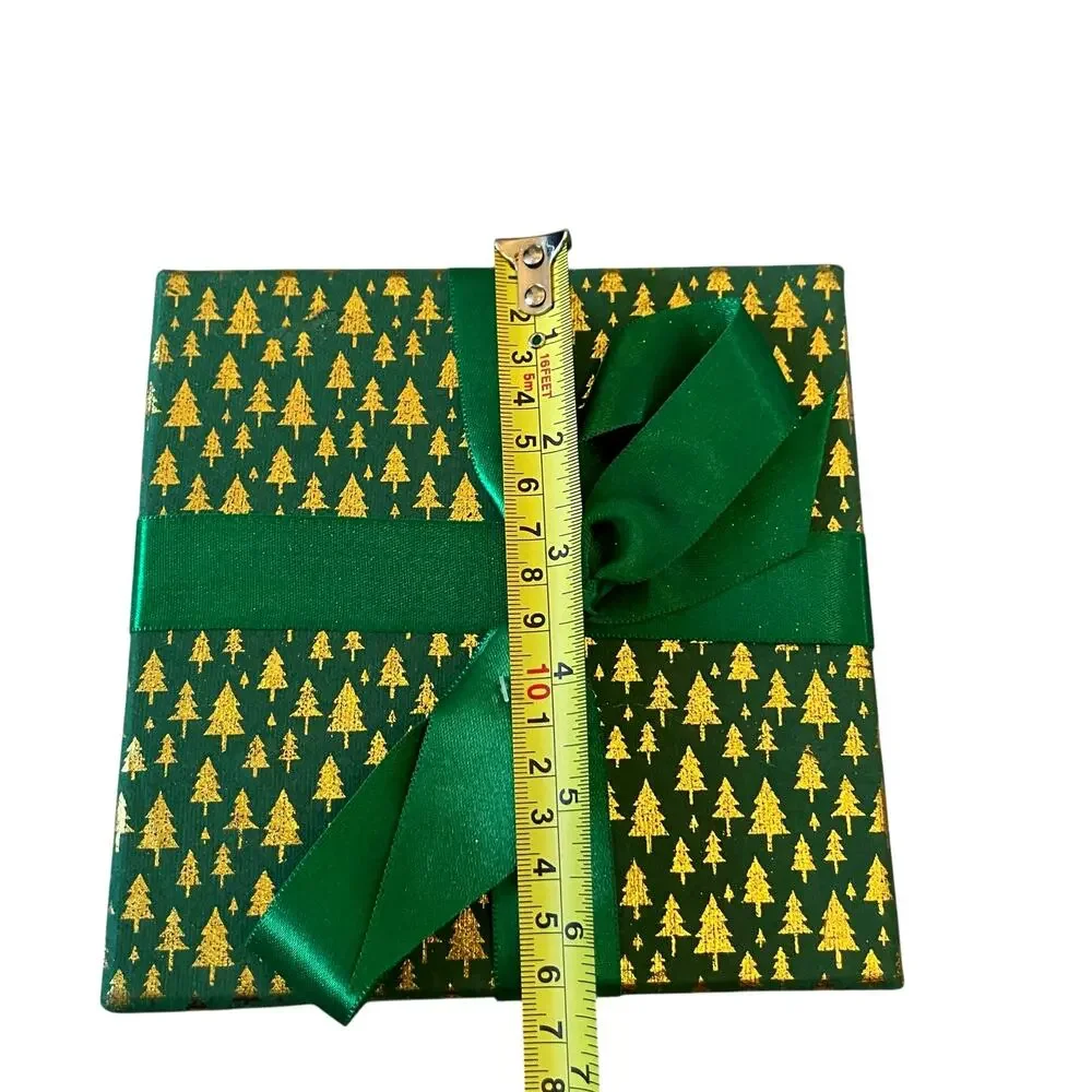 Christmas Gift Boxes w/ Lids Ribbon 4pc Premium Holiday Gift Wrap Green Gold NEW